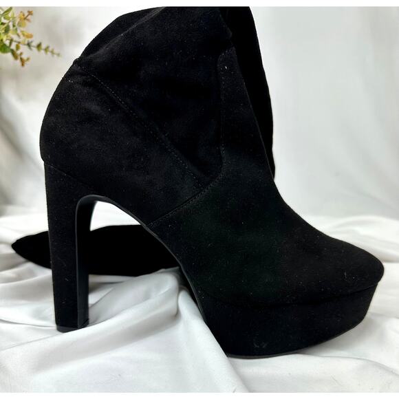 H & M Thigh High Platform Boots Stretch Faux Suede Black 10 - Picture 13 of 16